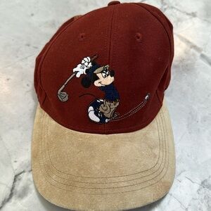 Disney Mickey golf hat. Maroon and tan in color, in good shape.